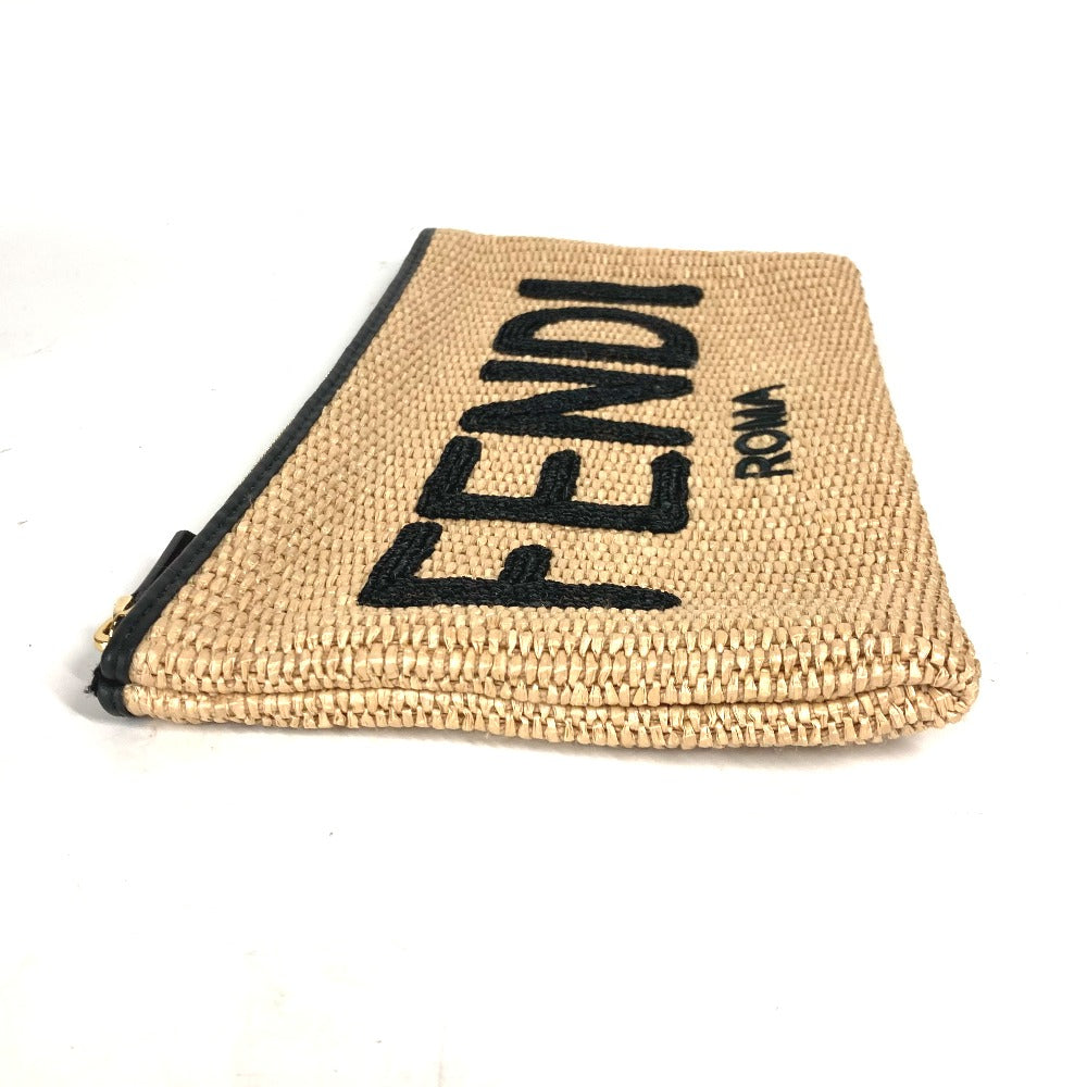 FENDI Clutch bag 8N0149 Raffia, Leather beige straw logo