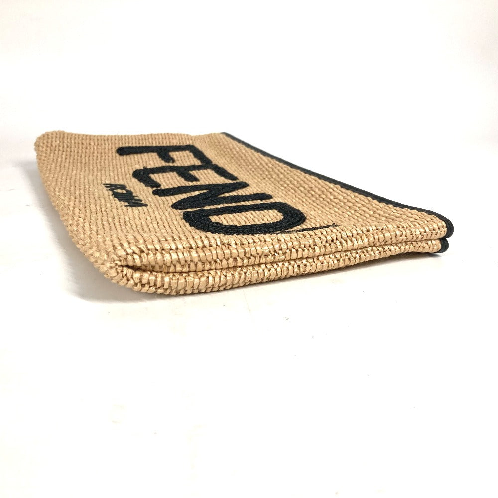 FENDI Clutch bag 8N0149 Raffia, Leather beige straw logo