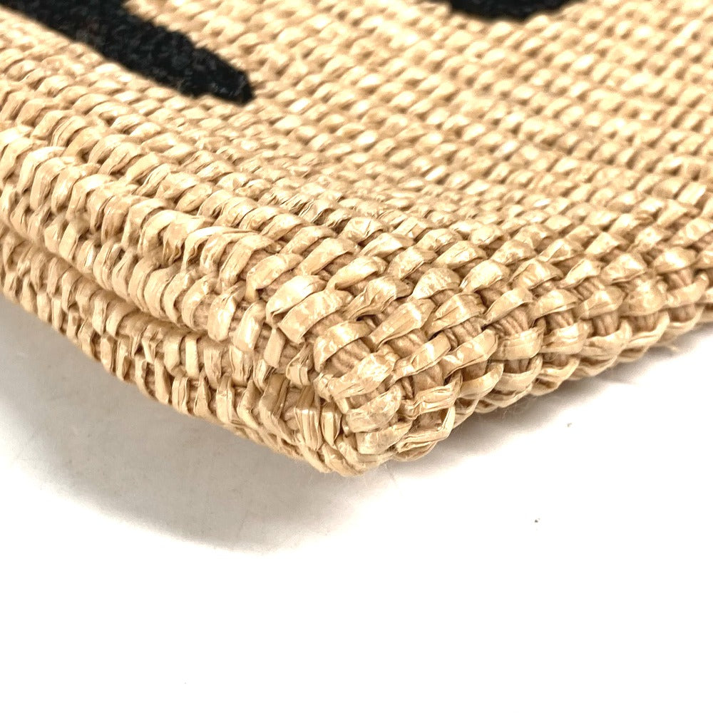 FENDI Clutch bag 8N0149 Raffia, Leather beige straw logo
