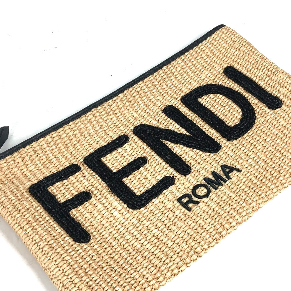 FENDI Clutch bag 8N0149 Raffia, Leather beige straw logo