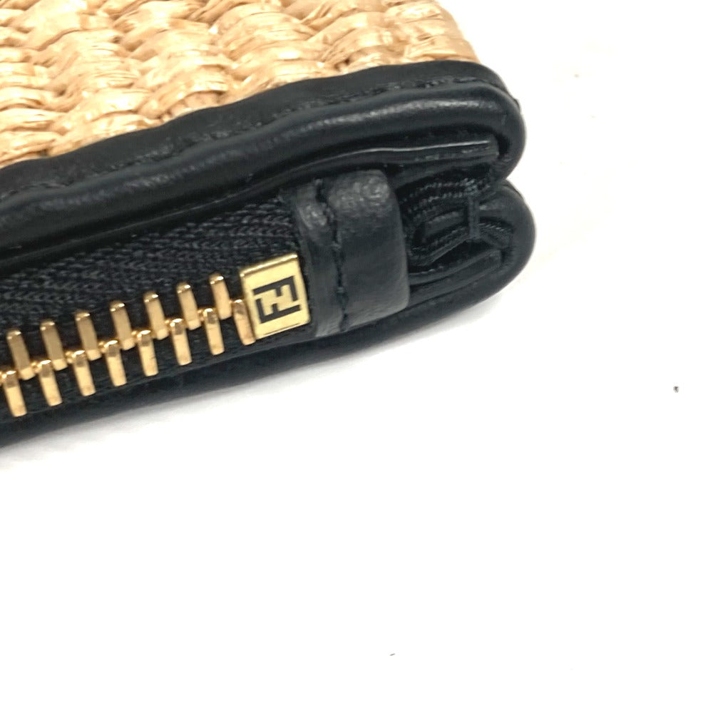 FENDI Clutch bag 8N0149 Raffia, Leather beige straw logo
