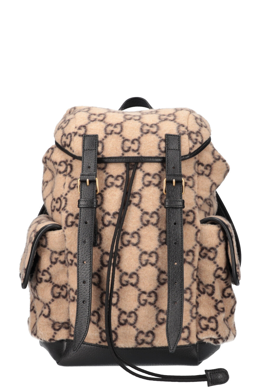 GUCCI Double Pocket Belt Backpack GG Wool Beige