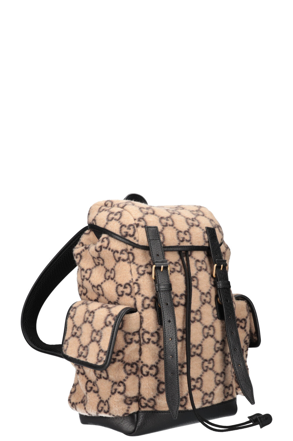 GUCCI Double Pocket Belt Backpack GG Wool Beige