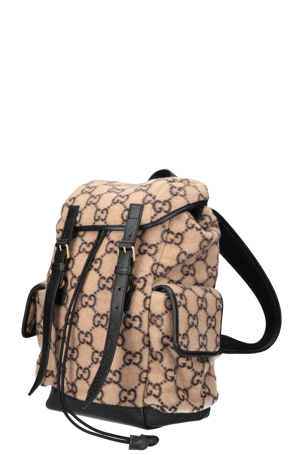 GUCCI Double Pocket Belt Backpack GG Wool Beige