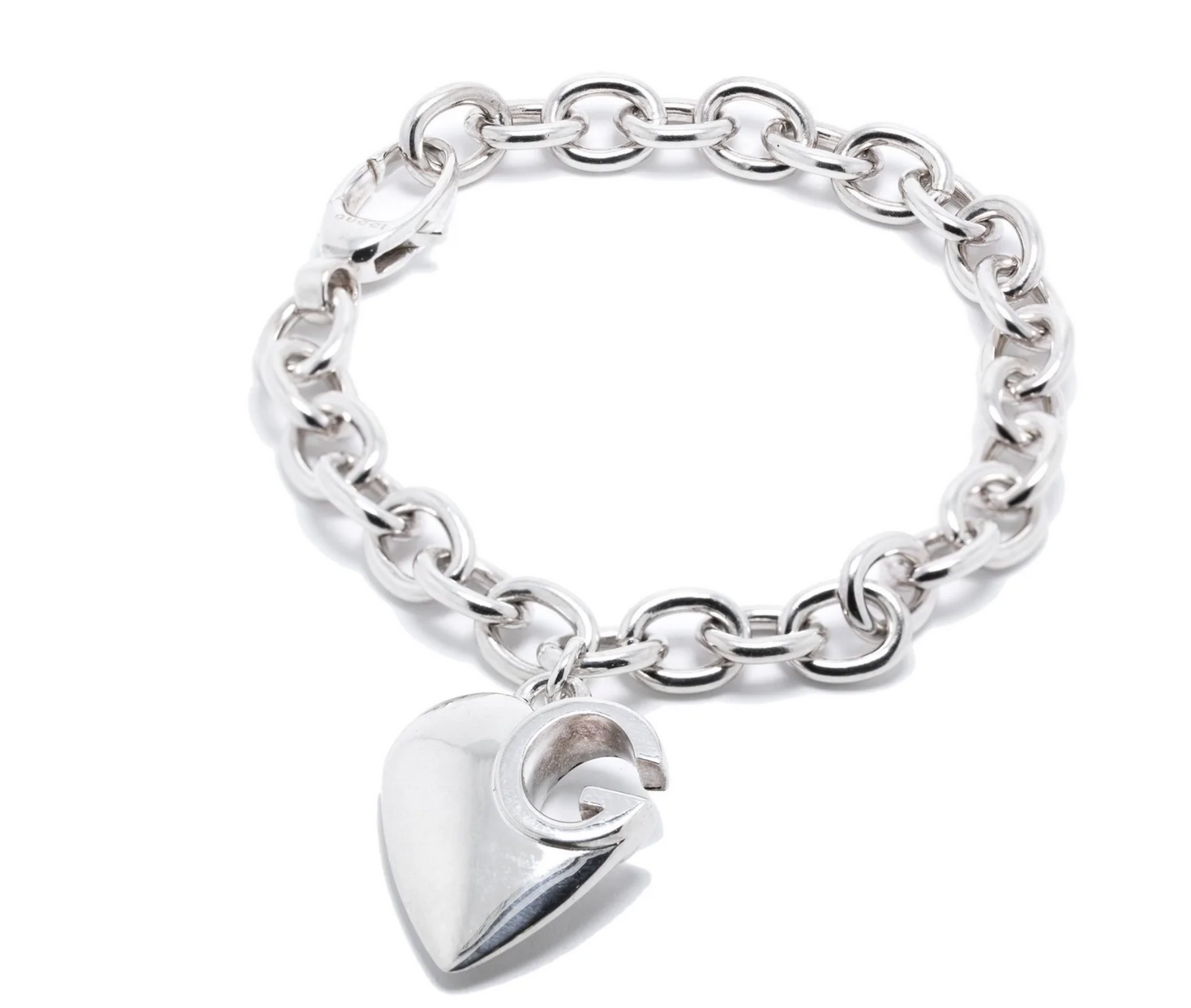 GUCCI G HEART CHARM SILVER BRACELET