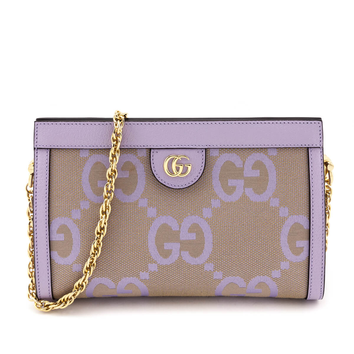 Gucci Beige Lapis Monogram Jumbo GG Textured Dollar Calfskin Small Ophidia Chain Shoulder Bag