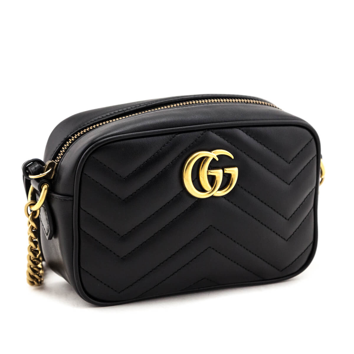 Gucci Black Calfskin Matelasse Mini GG Marmont Crossbody