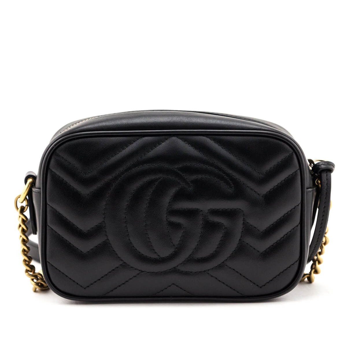 Gucci Black Calfskin Matelasse Mini GG Marmont Crossbody