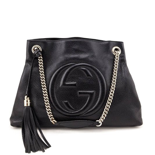 Gucci Black Pebbled Calfskin Medium Soho Chain Shoulder Bag