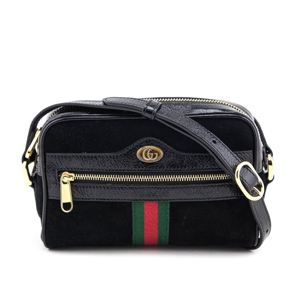 Gucci Black Suede & Patent Web Mini Ophidia Crossbody