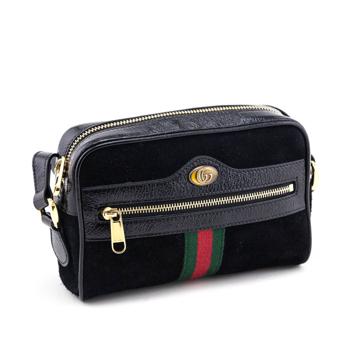 Gucci Black Suede & Patent Web Mini Ophidia Crossbody