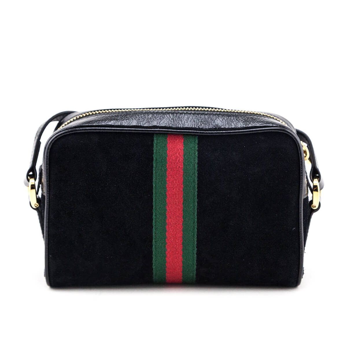 Gucci Black Suede & Patent Web Mini Ophidia Crossbody