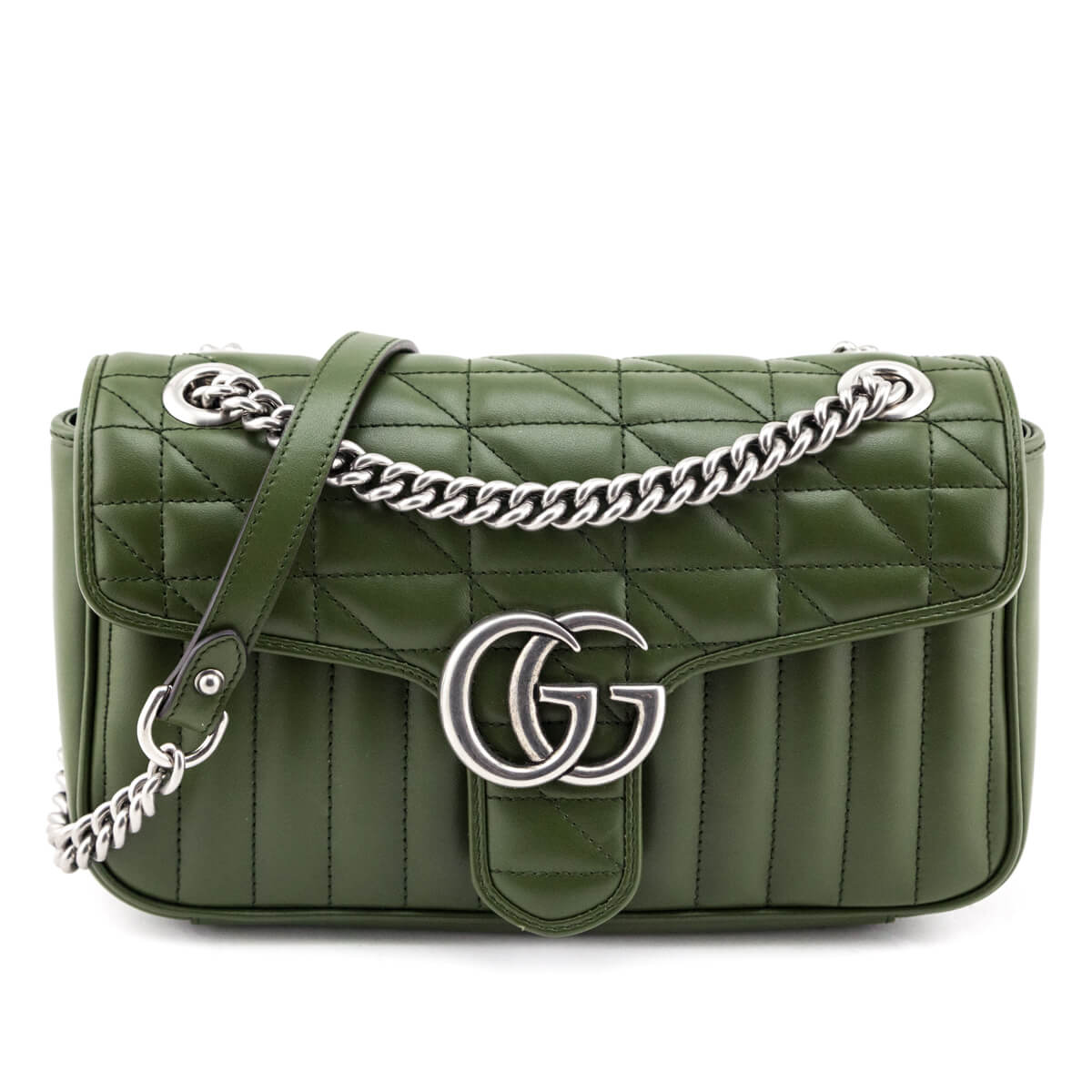 Gucci Forest Green Calfskin Matelasse Aria Small GG Marmont Shoulder Bag