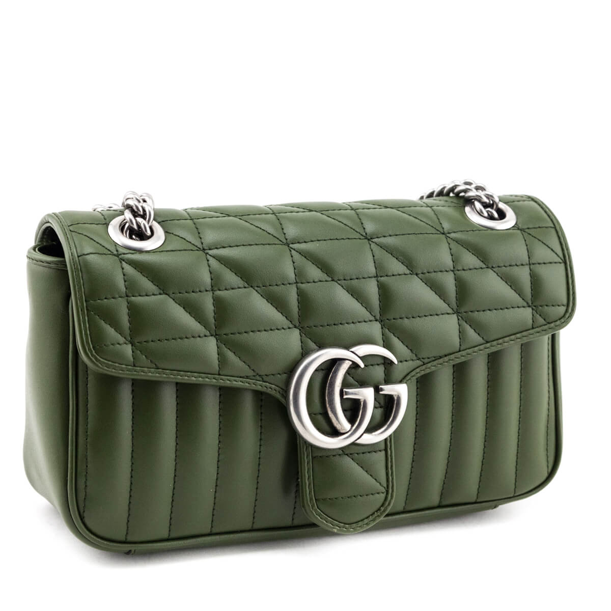 Gucci Forest Green Calfskin Matelasse Aria Small GG Marmont Shoulder Bag