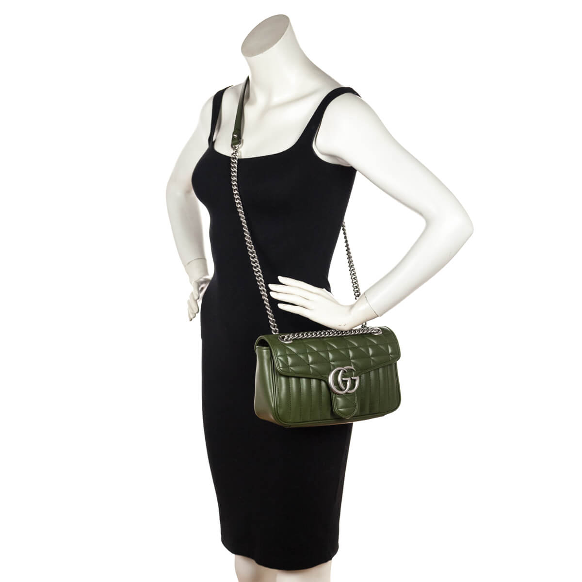 Gucci Forest Green Calfskin Matelasse Aria Small GG Marmont Shoulder Bag