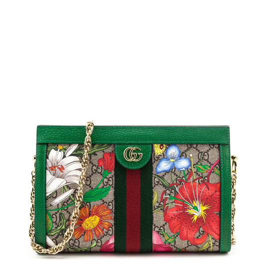 Gucci Green GG Supreme Canvas Small Ophidia Flora Shoulder Bag