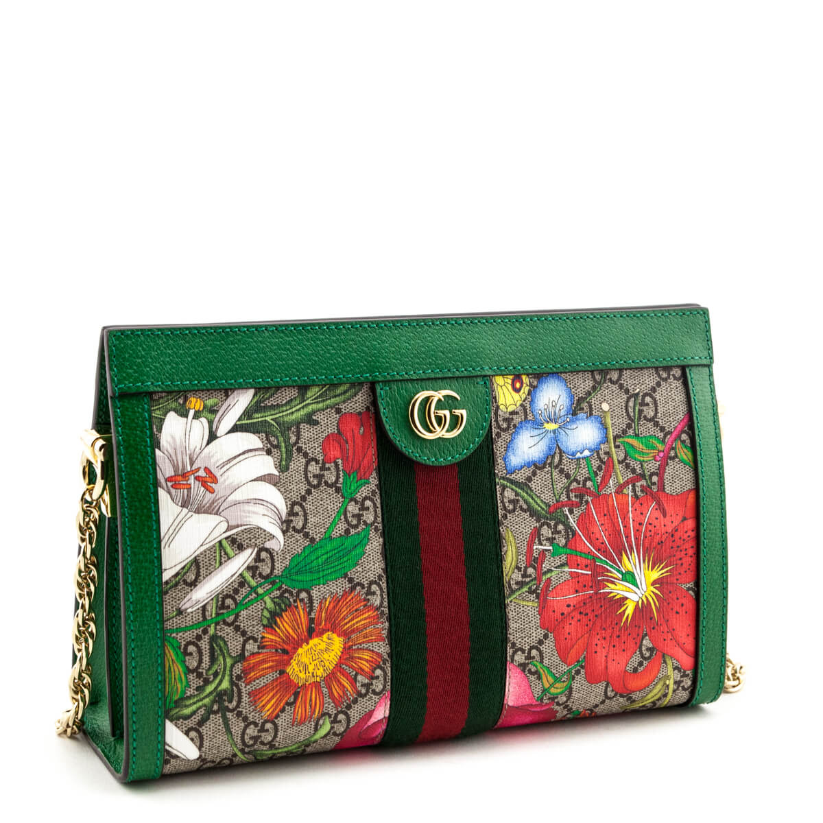 Gucci Green GG Supreme Canvas Small Ophidia Flora Shoulder Bag