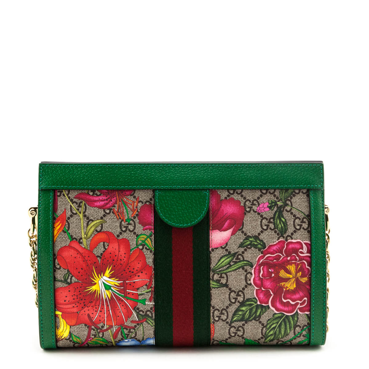 Gucci Green GG Supreme Canvas Small Ophidia Flora Shoulder Bag