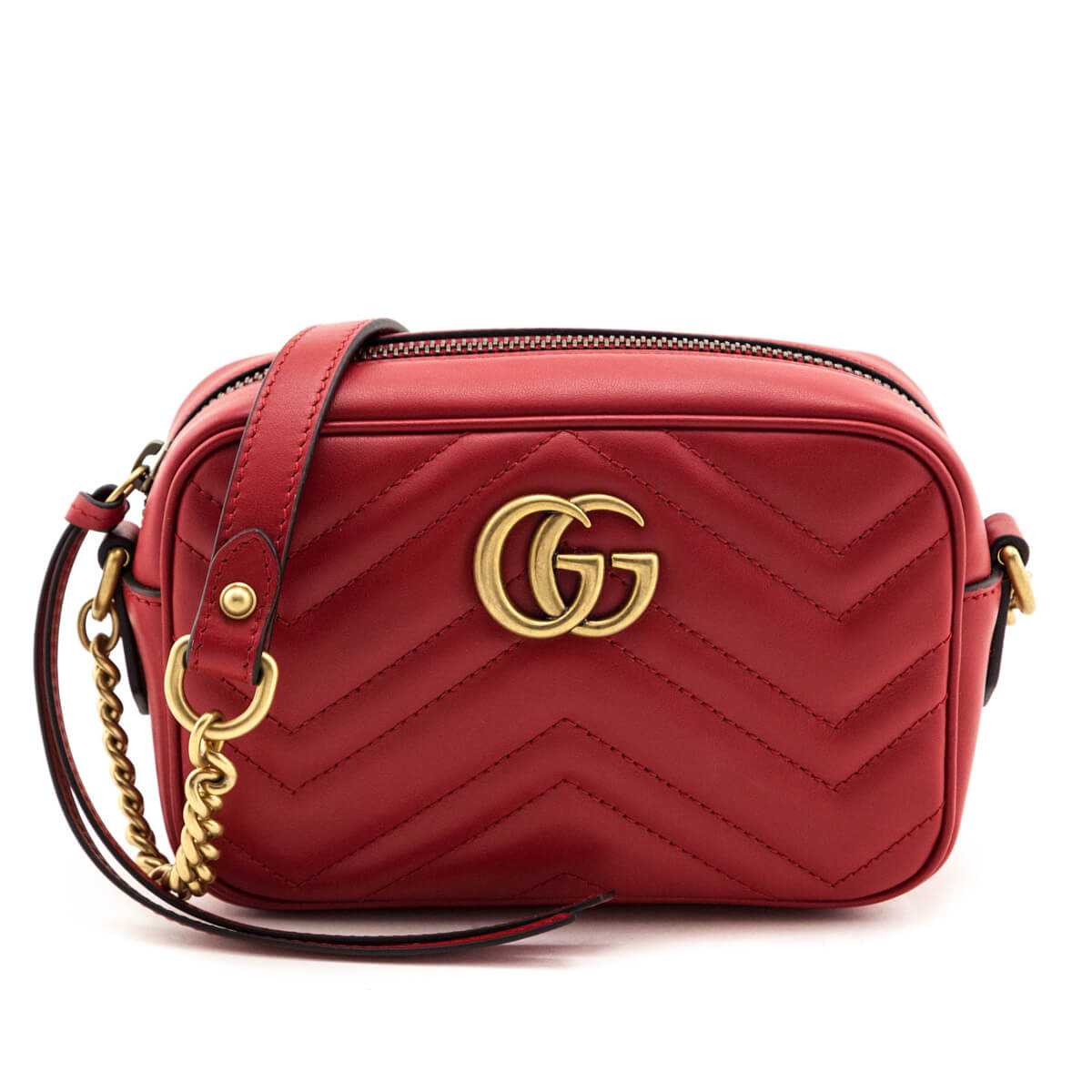 Gucci Hibiscus Red Calfskin Matelasse Mini GG Marmont Crossbody