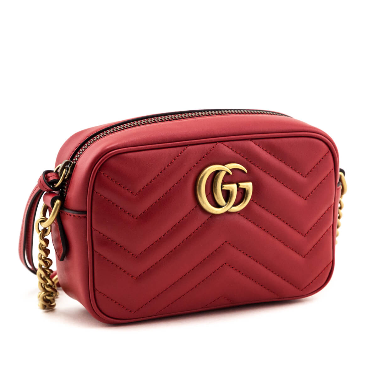 Gucci Hibiscus Red Calfskin Matelasse Mini GG Marmont Crossbody