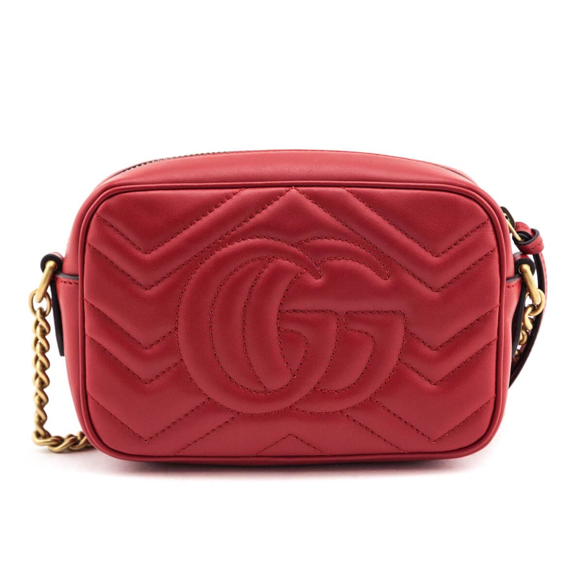 Gucci Hibiscus Red Calfskin Matelasse Mini GG Marmont Crossbody