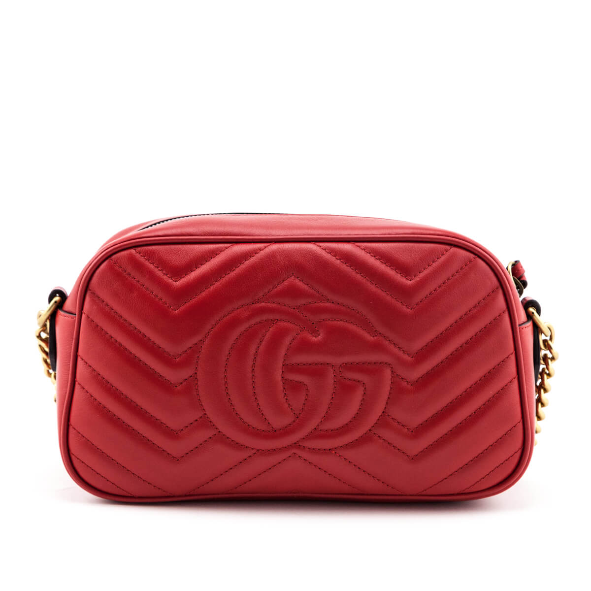 Gucci Hibiscus Red Calfskin Matelasse Small GG Marmont Chain Crossbody