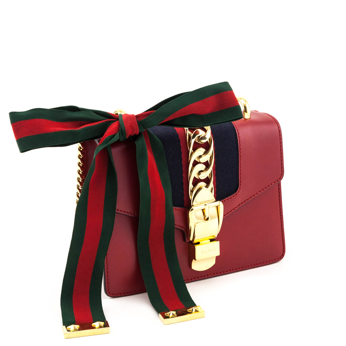 Gucci Hibiscus Red Calfskin Mini Sylvie Chain Shoulder Bag