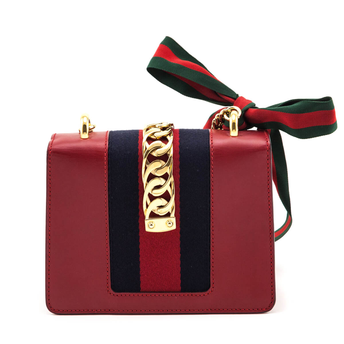 Gucci Hibiscus Red Calfskin Mini Sylvie Chain Shoulder Bag