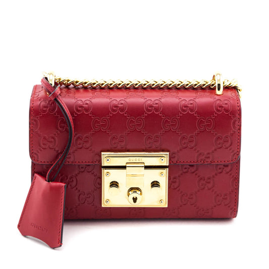 Gucci Red Guccissima Small PadLock Shoulder Bag