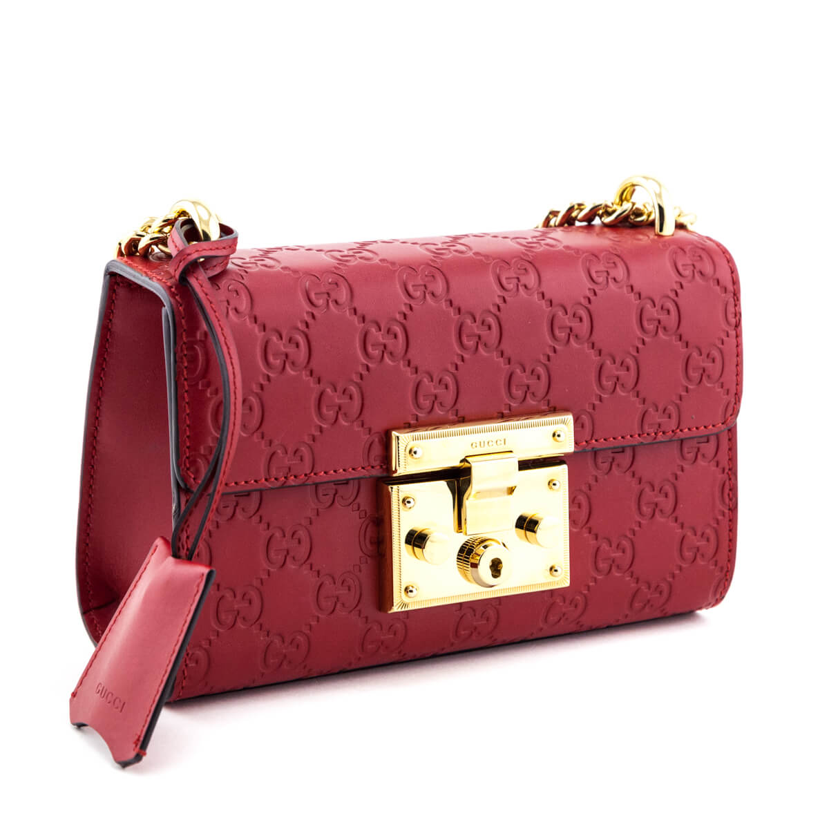 Gucci Red Guccissima Small PadLock Shoulder Bag