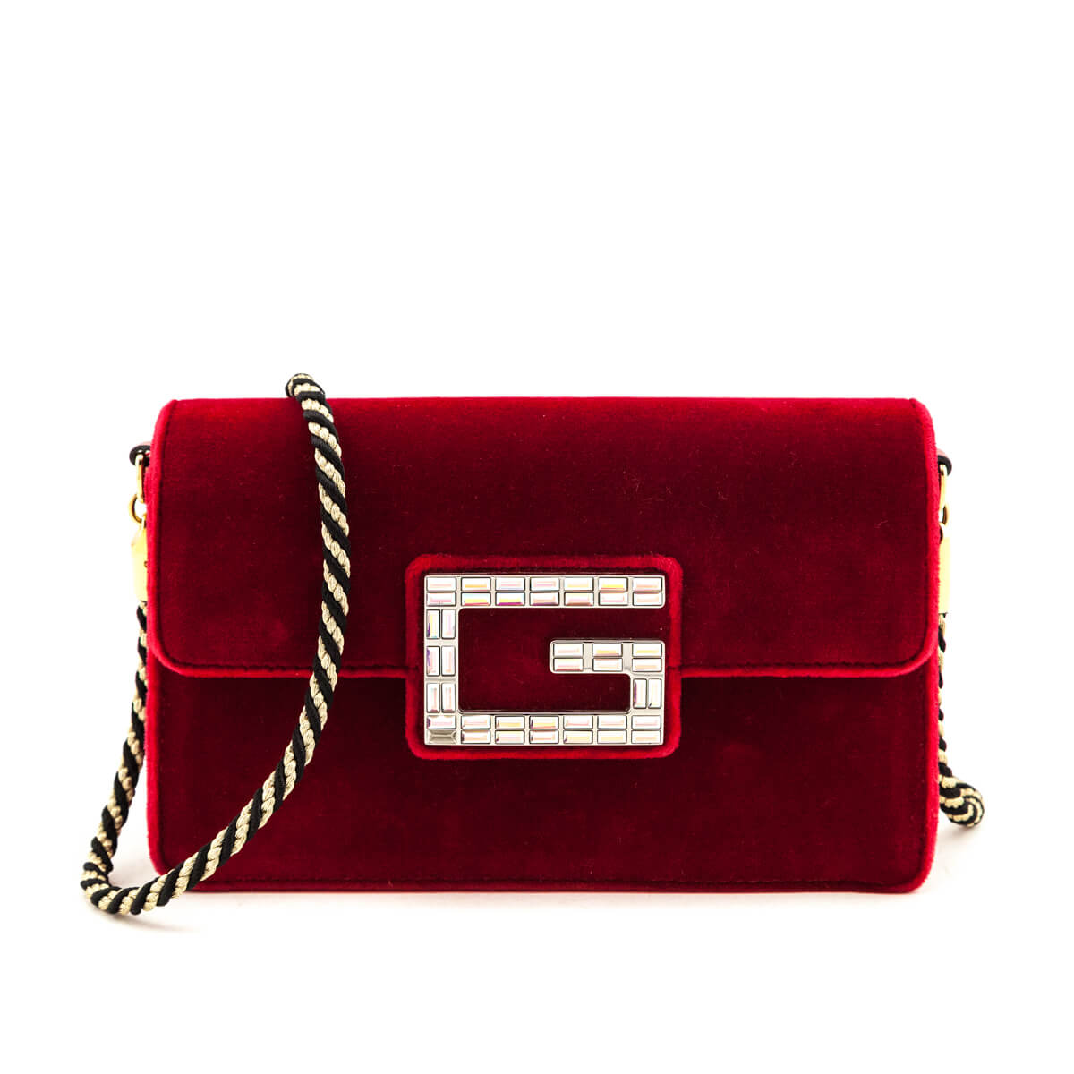 Gucci Red Velvet Crystal Square G Crossbody Bag