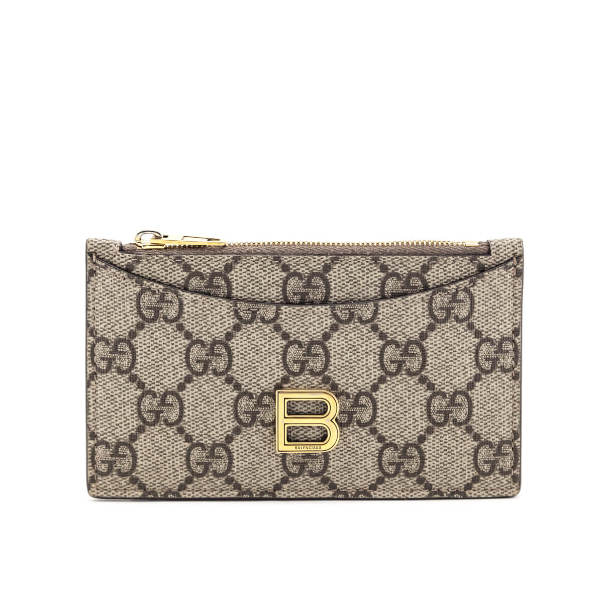 Gucci x Balenciaga Beige GG Supreme Monogram Zip Card Case