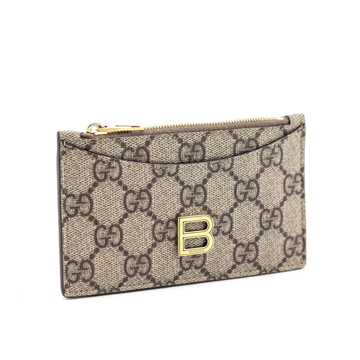 Gucci x Balenciaga Beige GG Supreme Monogram Zip Card Case