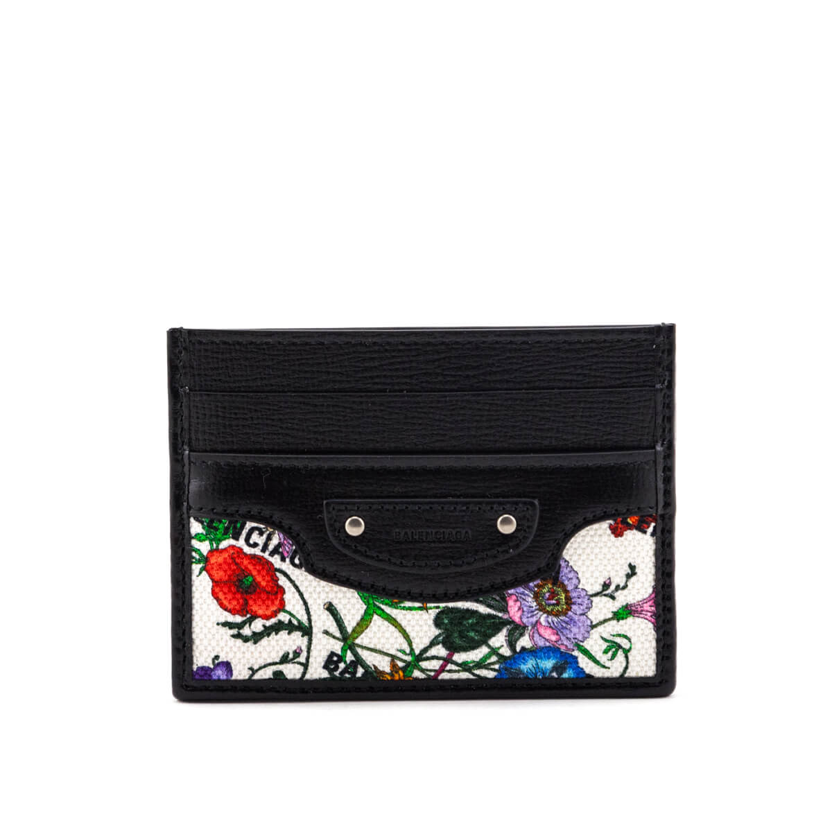 Gucci x Balenciaga Canvas Azalea Calfskin Flora Logo Print Neo Classic Card Holder