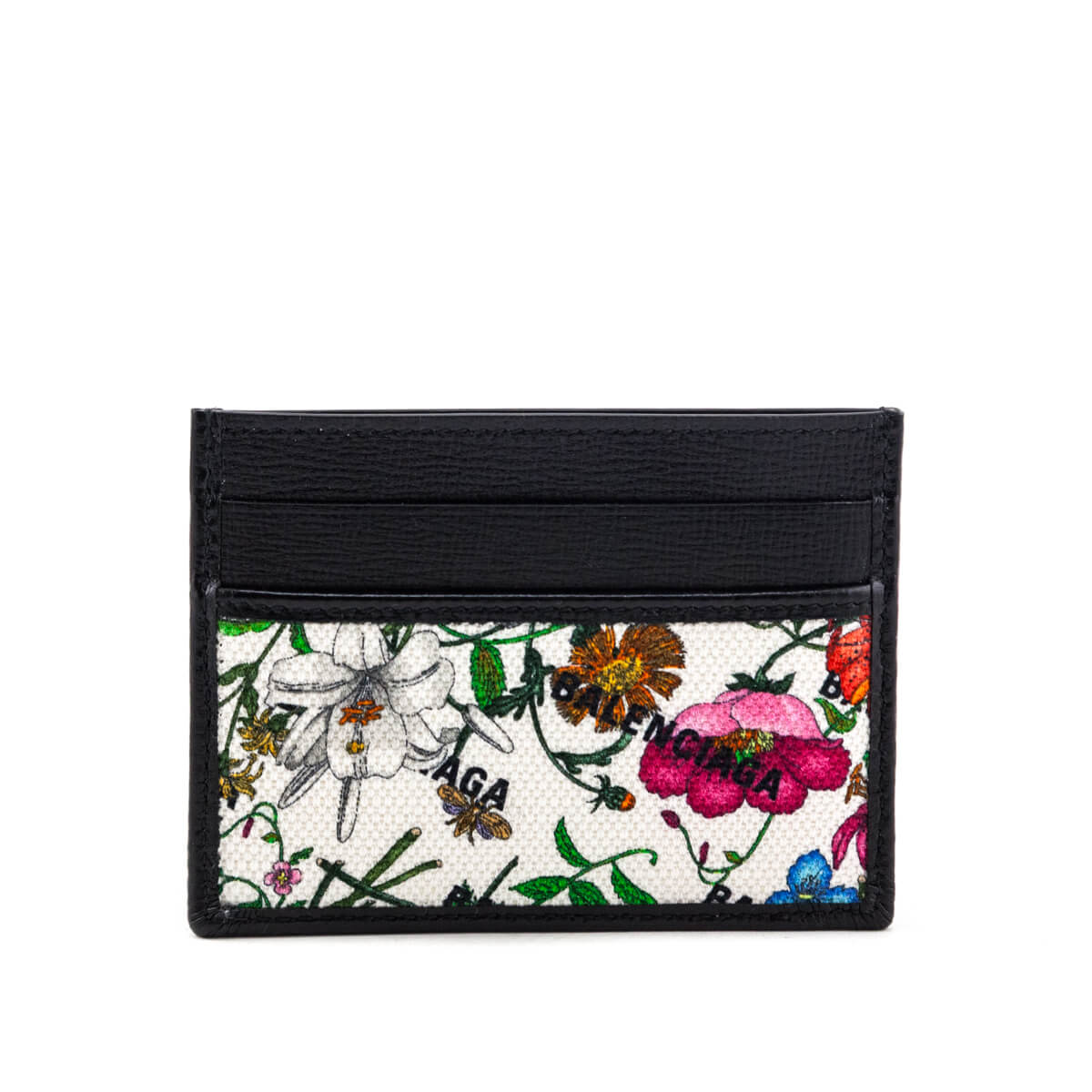 Gucci x Balenciaga Canvas Azalea Calfskin Flora Logo Print Neo Classic Card Holder