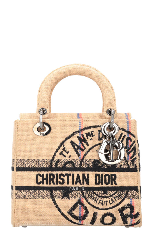 CHRISTIAN DIOR Lady D-Lite Medium Crossbody Bag Canvas Beige