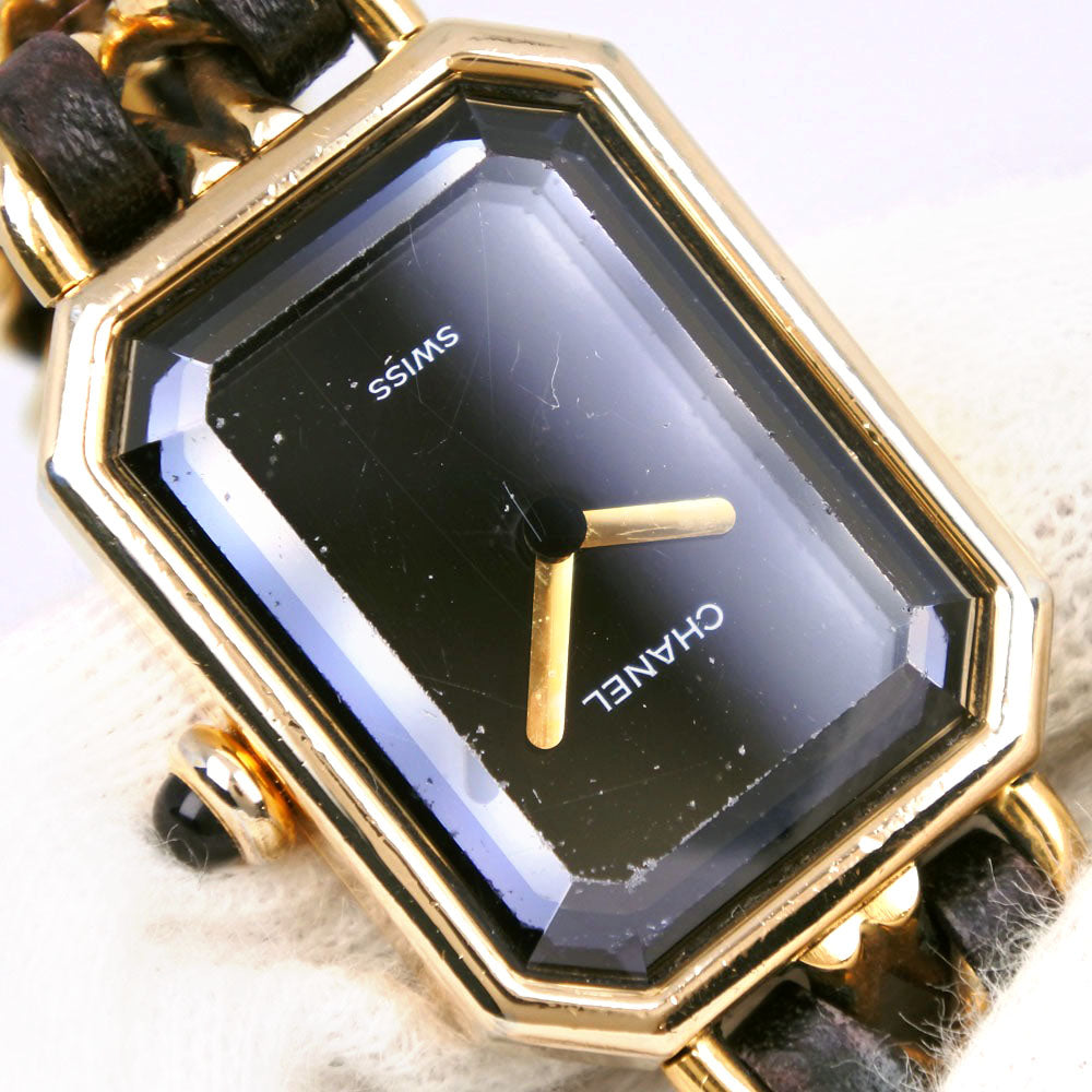 CHANEL Watches Quartz H0001 Plated Gold , Leather Black / gold Premiere L black dial Women Secondhand