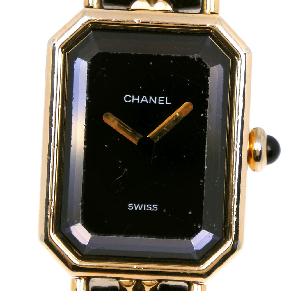 CHANEL Watches Quartz H0001 Plated Gold , Leather Black / gold Premiere L black dial Women Secondhand