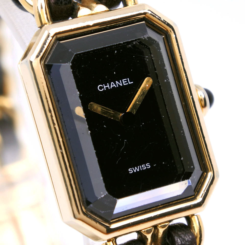 CHANEL Watches Quartz H0001 Plated Gold , Leather Black / gold Premiere L black dial Women Secondhand