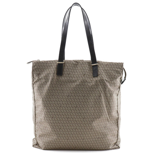 FENDI Tote Bag Nylon, Calfskin Brown micro zucchini Women Used
