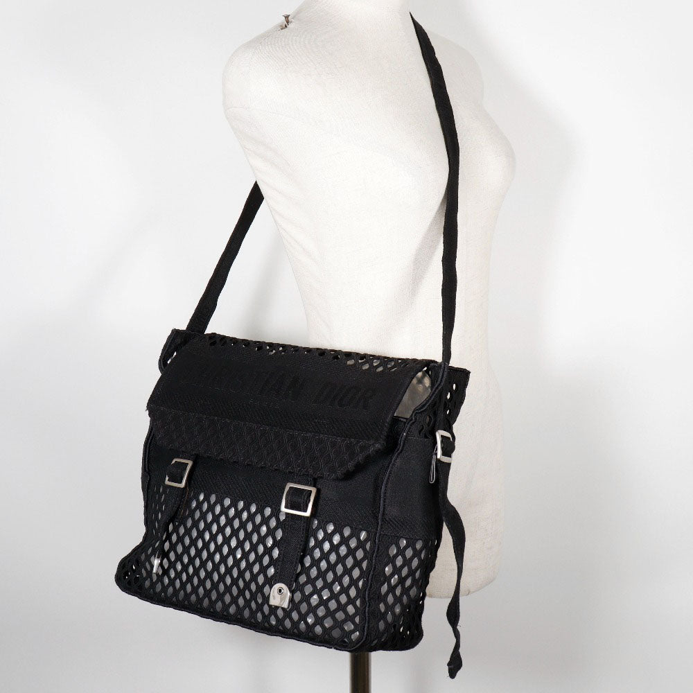 Christian Dior Shoulder Bag canvas black mesh Messenger