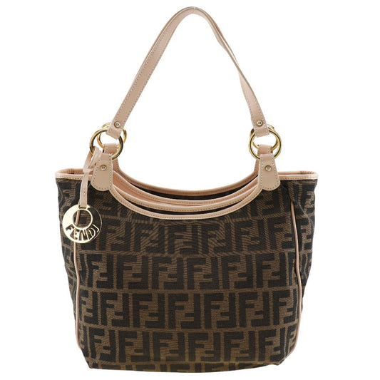 FENDI Tote Bag 8BH156 canvas Brown Logo charm Zucca