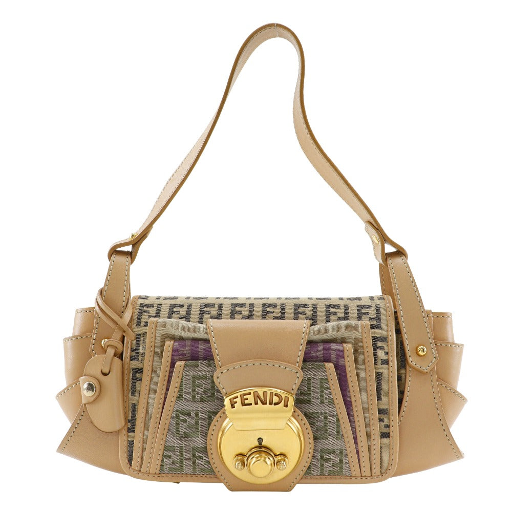 FENDI Shoulder Bag 8BR422 canvas beige one belt Zucchino