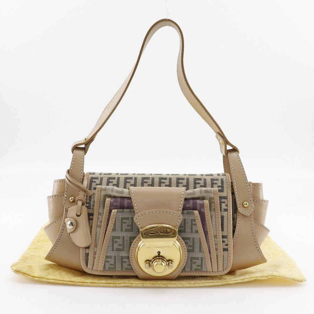 FENDI Shoulder Bag 8BR422 canvas beige one belt Zucchino