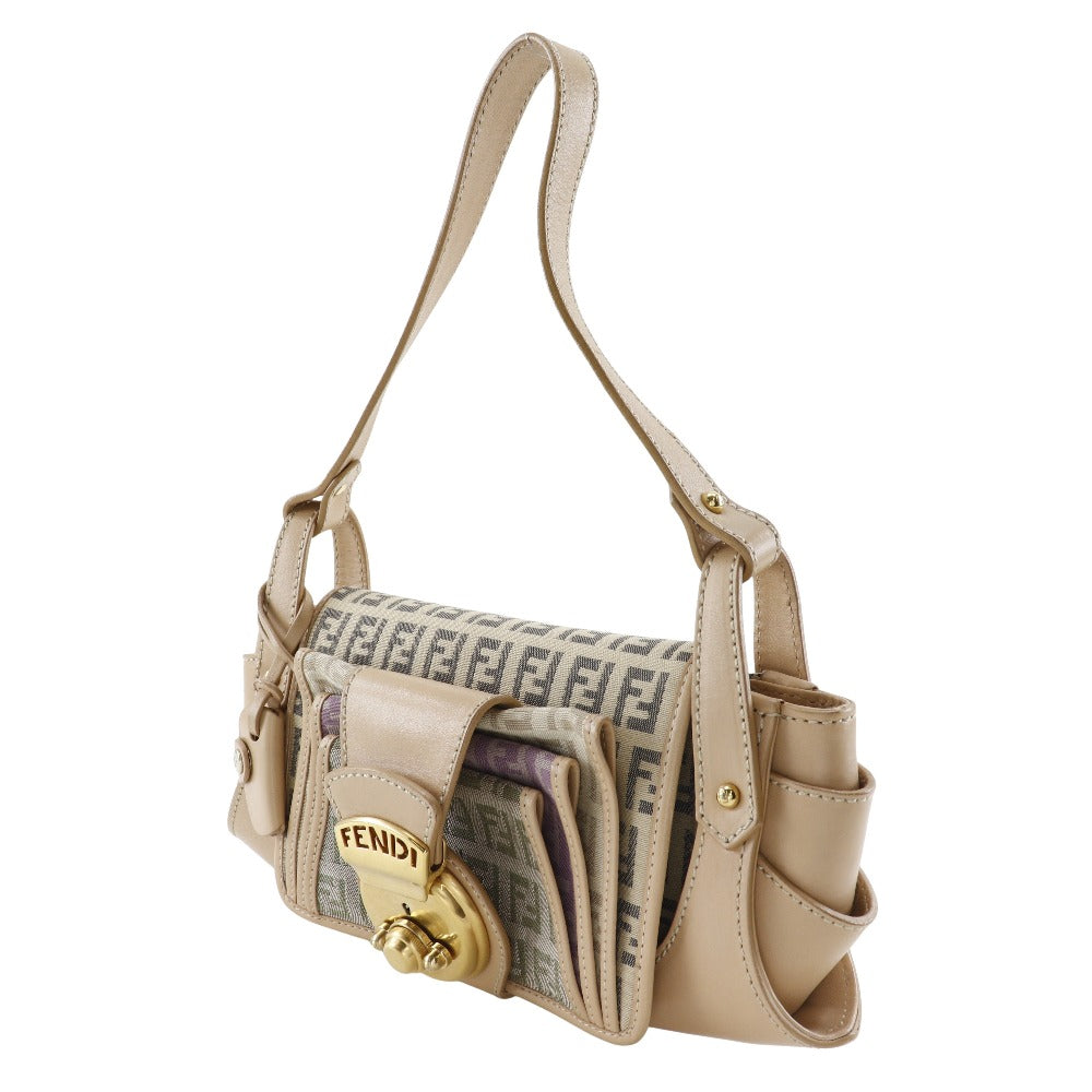 FENDI Shoulder Bag 8BR422 canvas beige one belt Zucchino