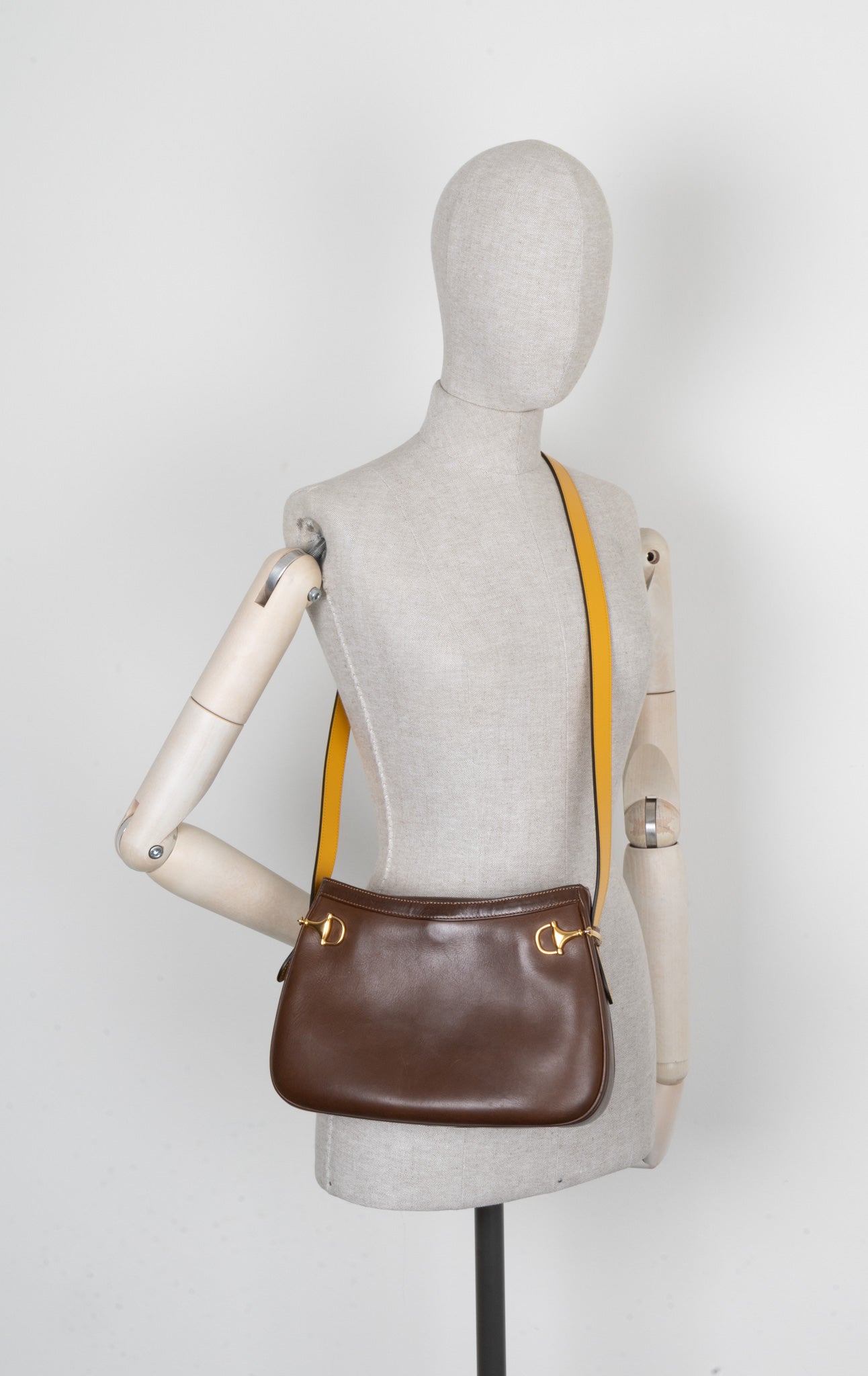 GUCCI Horsebit Crossbody Bag Brown Yellow