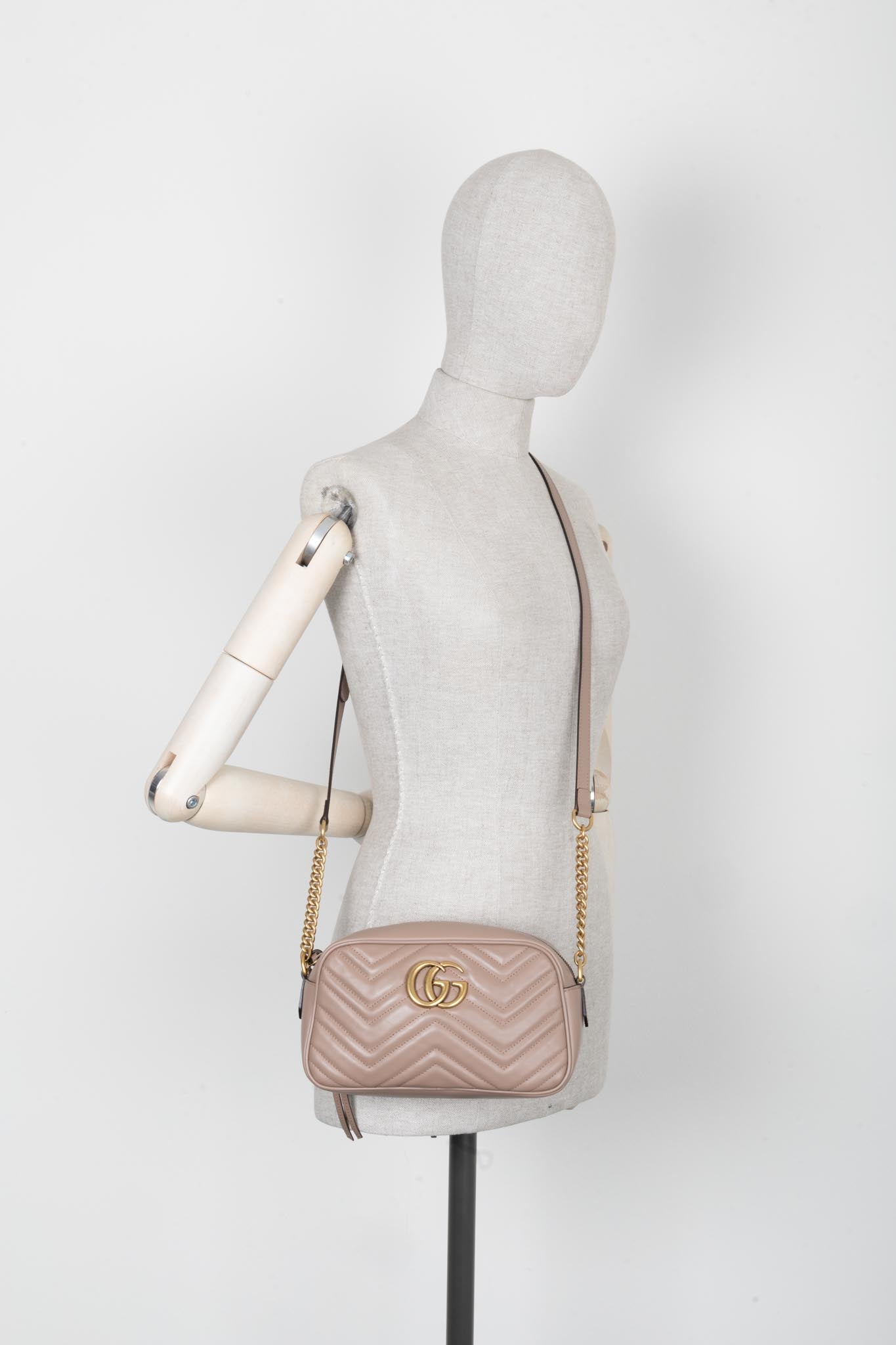 GUCCI Small Marmont Quilted Crossbody Bag Nude