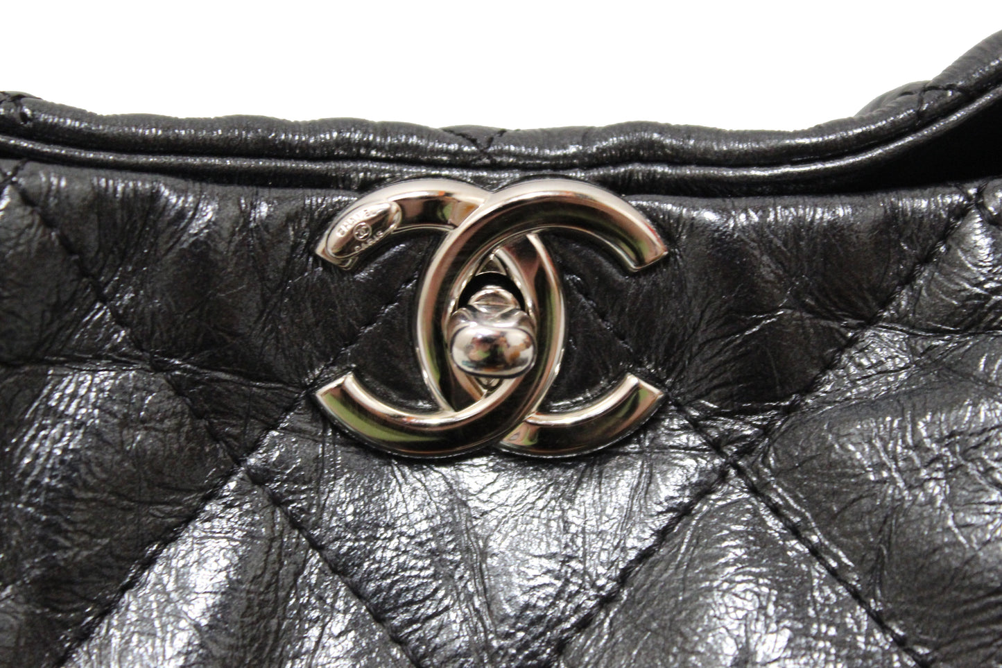 Chanel Grey Metallic Lambskin Quilted Leather Hobo Shoulder Bag