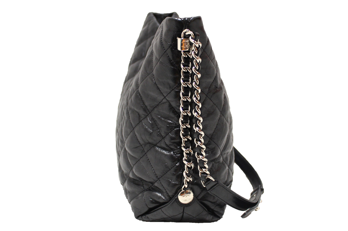 Chanel Grey Metallic Lambskin Quilted Leather Hobo Shoulder Bag