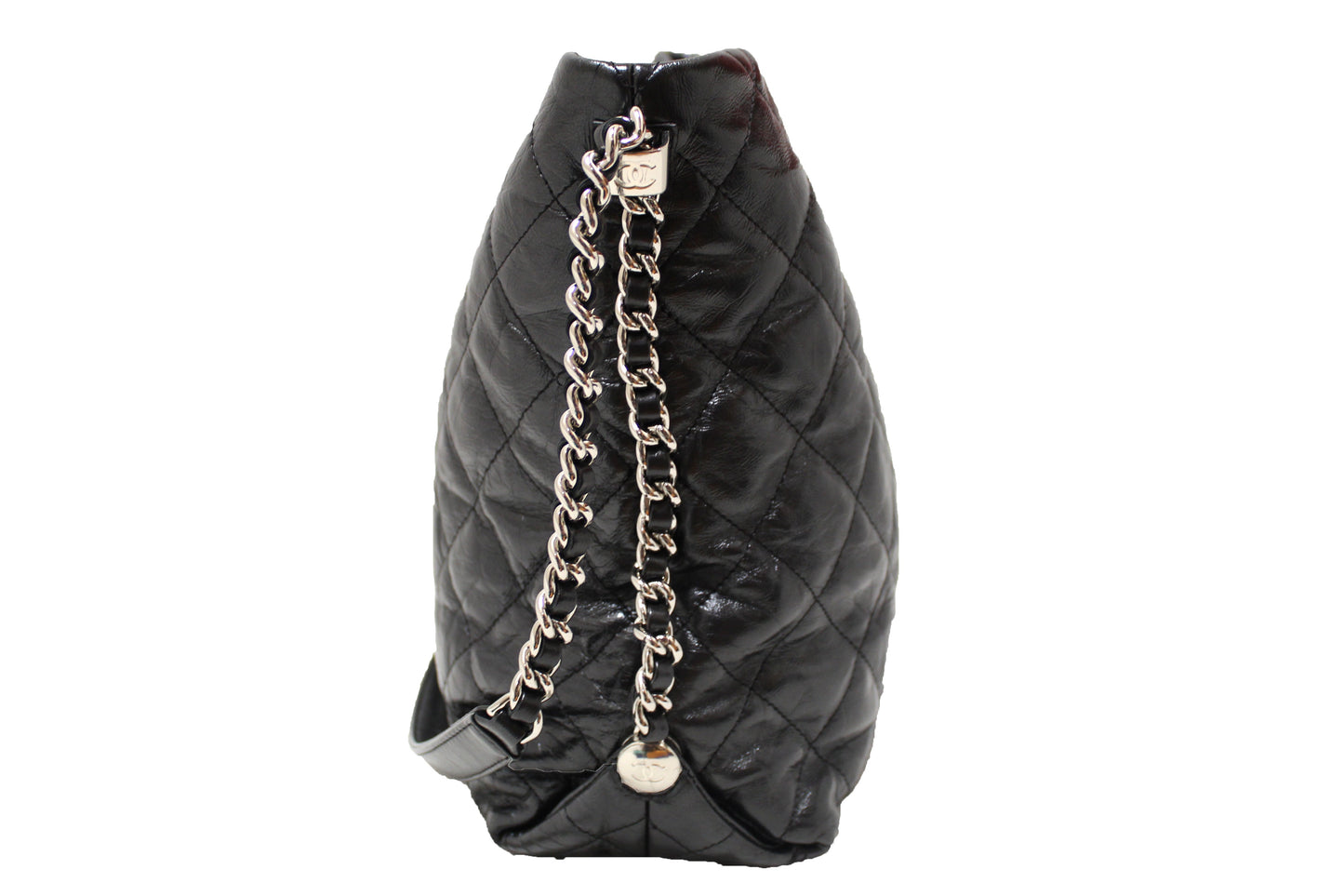 Chanel Grey Metallic Lambskin Quilted Leather Hobo Shoulder Bag